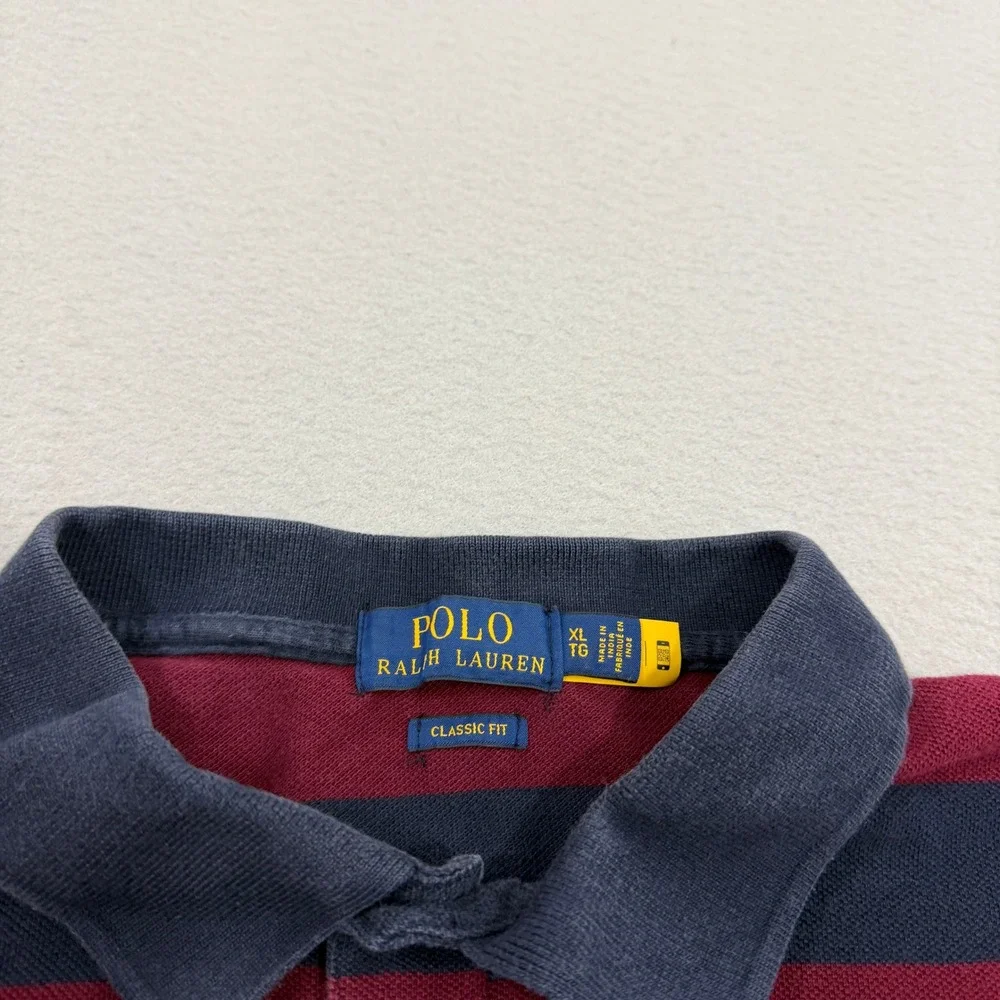Polo Ralph Lauren Shirt Men's XL Red Blue Striped Classic Fit Short Sleeve Rugby